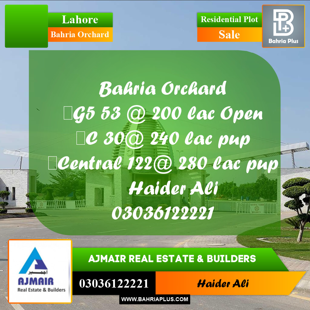Residential Plot for Sale in Bahria Orchard, Lahore - (BP-306864)