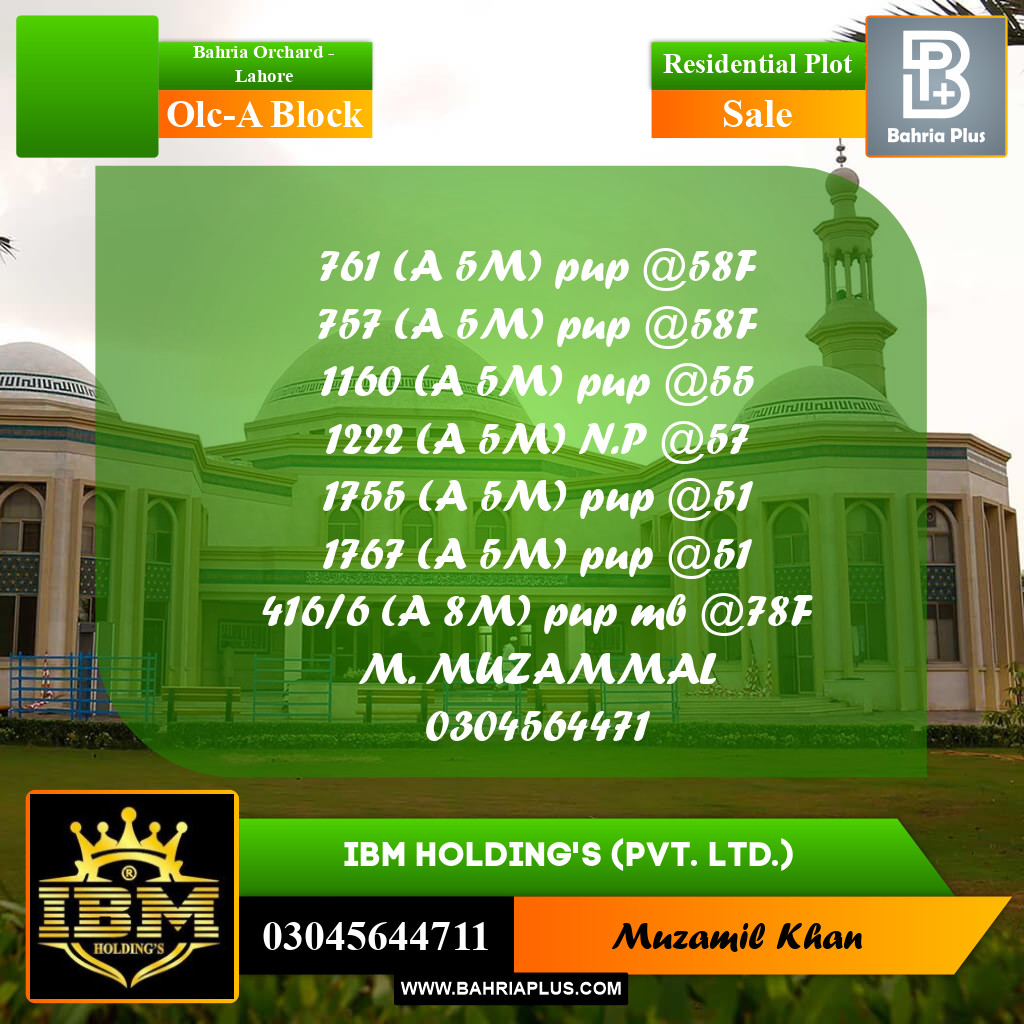 5 Marla Residential Plot for Sale in OLC-A Block -  Bahria Orchard, Lahore - (BP-306873)