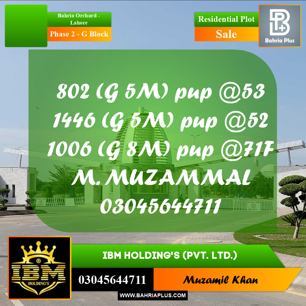 5 Marla Residential Plot for Sale in Phase 2 - G Block -  Bahria Orchard, Lahore - (BP-306876)