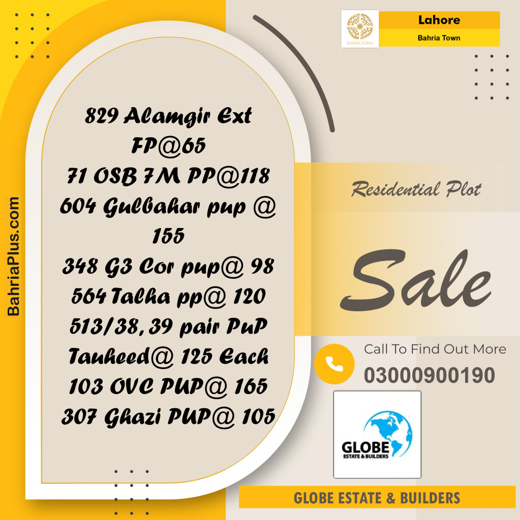 Residential Plot for Sale in Bahria Town, Lahore - (BP-306877)