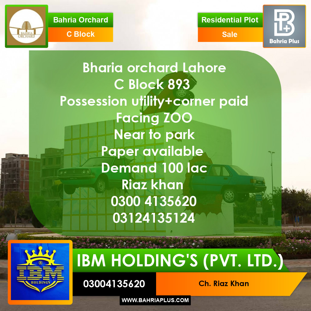 8 Marla Residential Plot for Sale in Phase 2 - C Block -  Bahria Orchard, Lahore - (BP-306894)