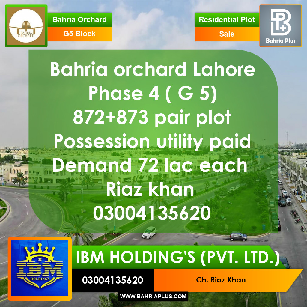 10 Marla Residential Plot for Sale in Phase 4 - G5 Block -  Bahria Orchard, Lahore - (BP-306899)
