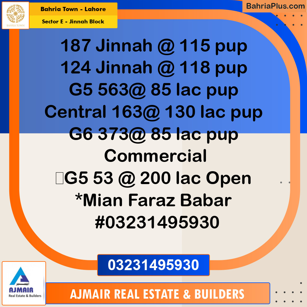 5 Marla Residential Plot for Sale in Sector E - Jinnah Block -  Bahria Town, Lahore - (BP-306931)