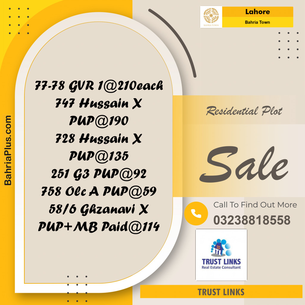 Residential Plot for Sale in Bahria Town, Lahore - (BP-306937)