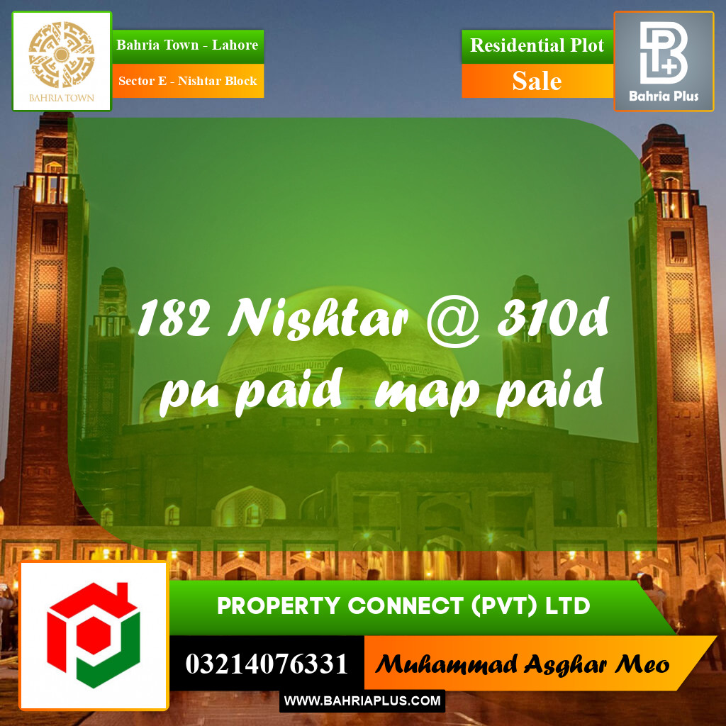 20 Marla Residential Plot for Sale in Sector E - Nishtar Block -  Bahria Town, Lahore - (BP-306990)