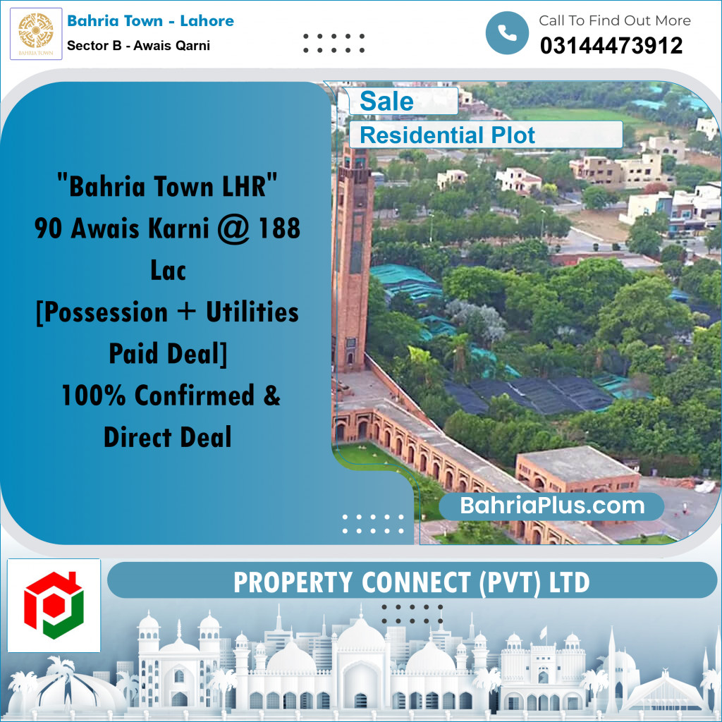 10 Marla Residential Plot for Sale in Sector B - Awais Qarni -  Bahria Town, Lahore - (BP-307047)