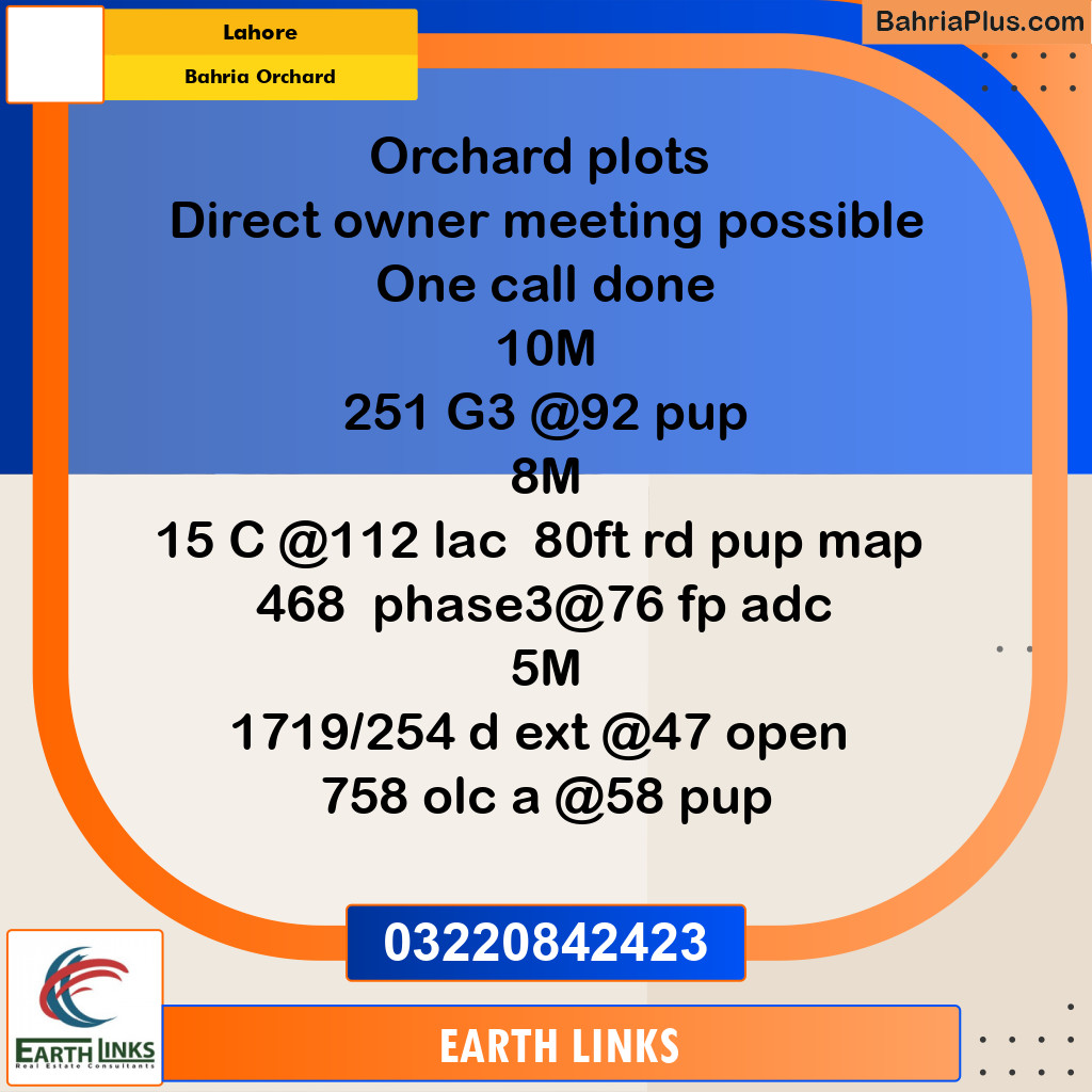 Residential Plot for Sale in Bahria Orchard, Lahore - (BP-307064)