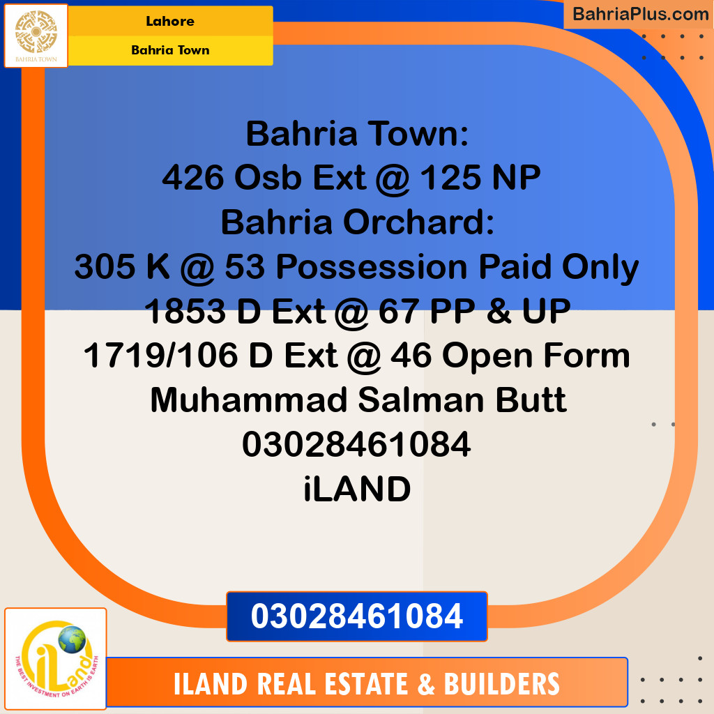 Residential Plot for Sale in Bahria Town, Lahore - (BP-307076)
