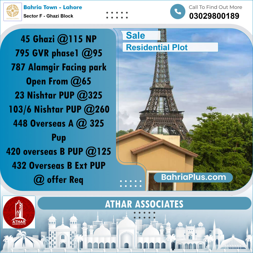 10 Marla Residential Plot for Sale in Sector F - Ghazi Block -  Bahria Town, Lahore - (BP-307079)