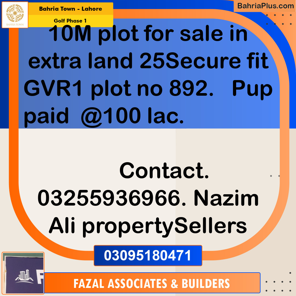 10 Marla Residential Plot for Sale in Golf Phase 1 -  Bahria Town, Lahore - (BP-307121)