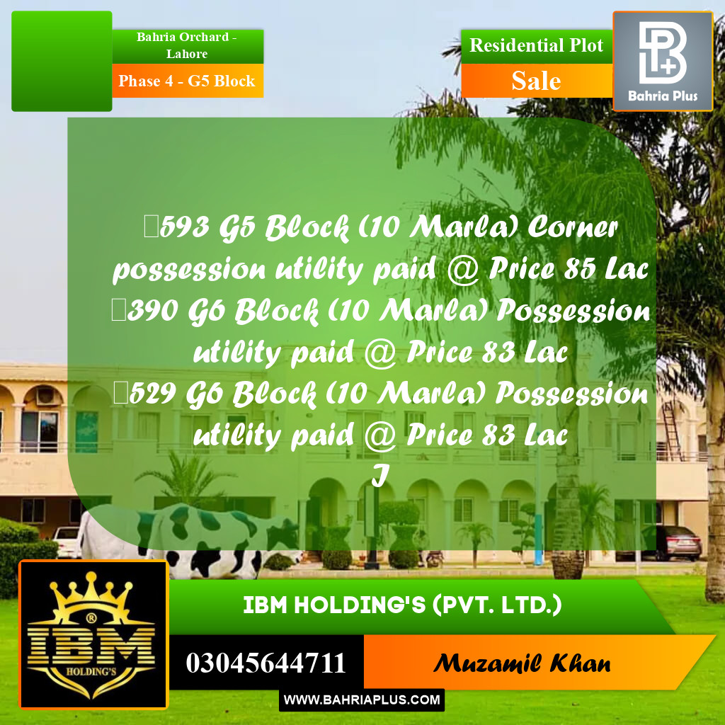 10 Marla Residential Plot for Sale in Phase 4 - G5 Block -  Bahria Orchard, Lahore - (BP-307154)