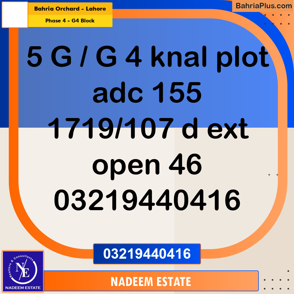 Residential Plot for Sale in Phase 4 - G4 Block -  Bahria Orchard, Lahore - (BP-307161)