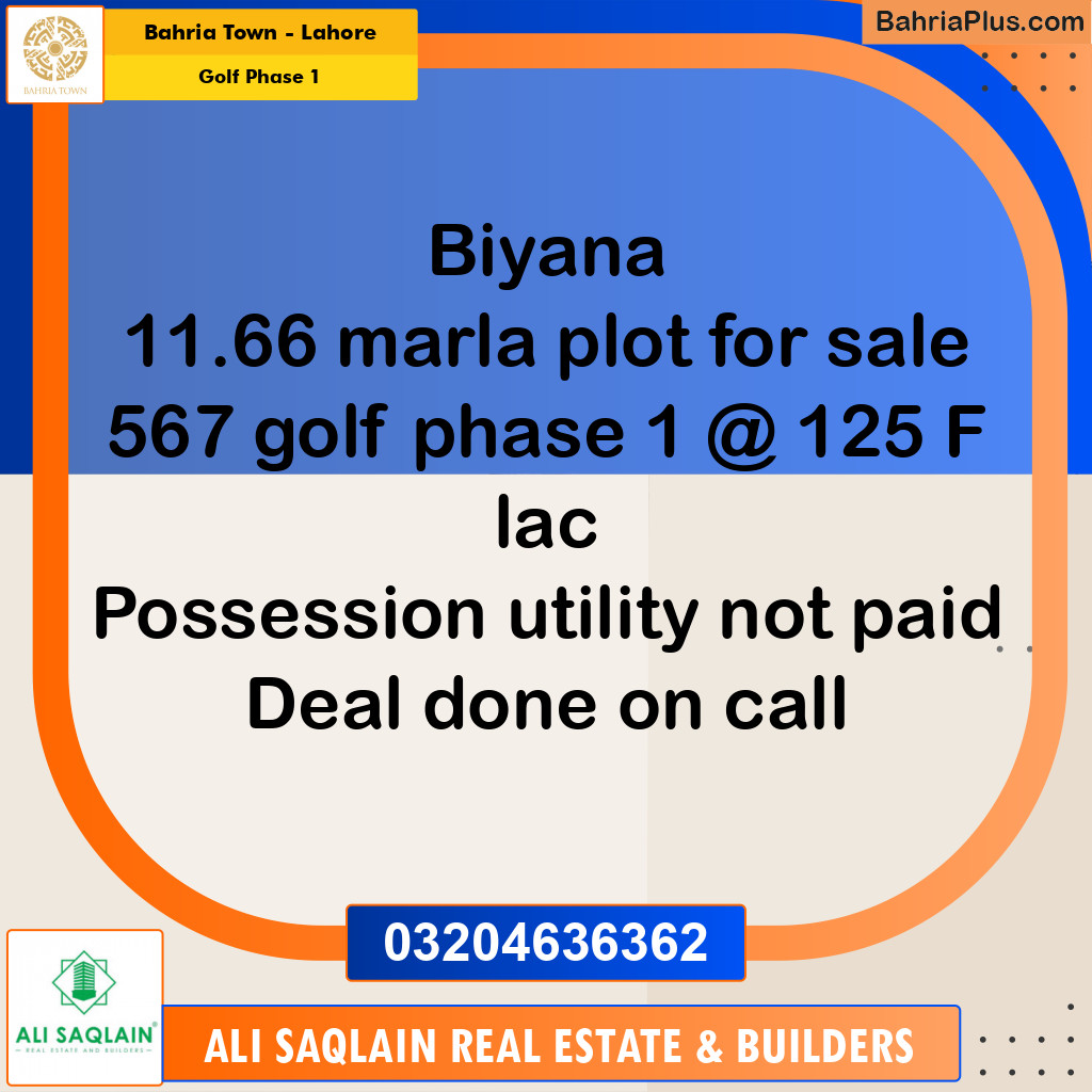 11.75 Marla Residential Plot for Sale in Golf Phase 1 -  Bahria Town, Lahore - (BP-307179)
