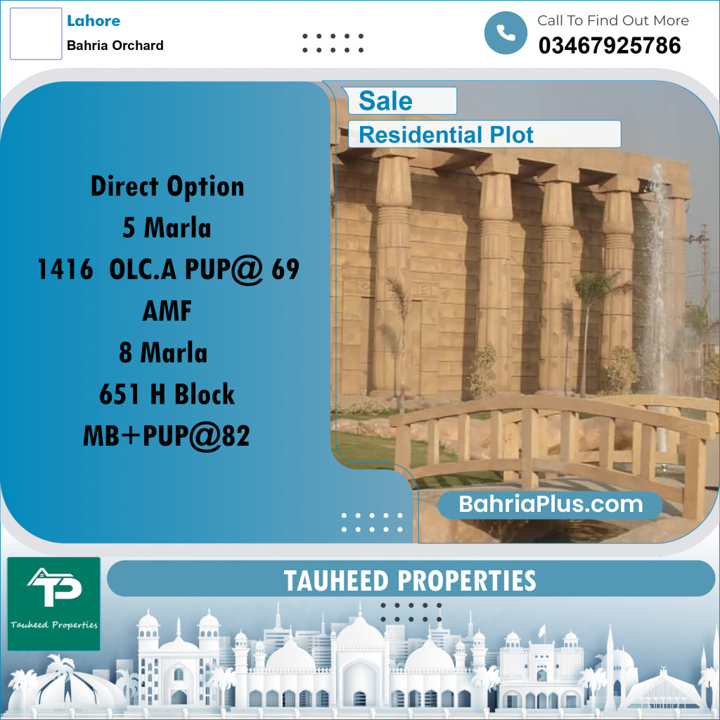5 Marla Residential Plot for Sale in Bahria Orchard, Lahore - (BP-307220)