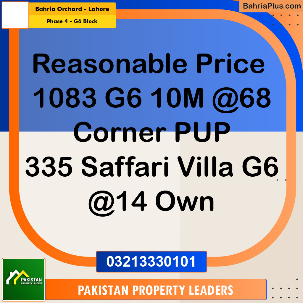 10 Marla Residential Plot for Sale in Phase 4 - G6 Block -  Bahria Orchard, Lahore - (BP-307239)