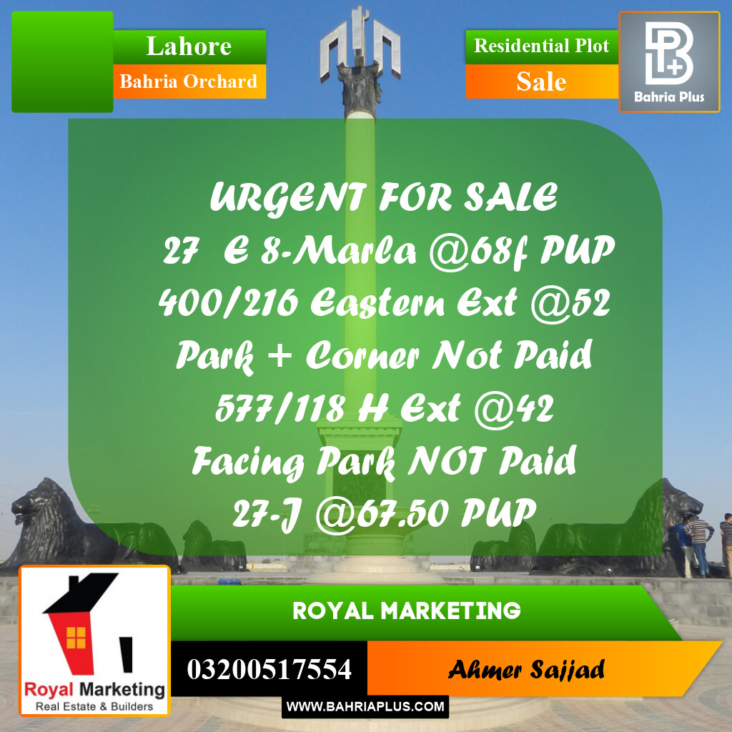 Residential Plot for Sale in Bahria Orchard, Lahore - (BP-307241)