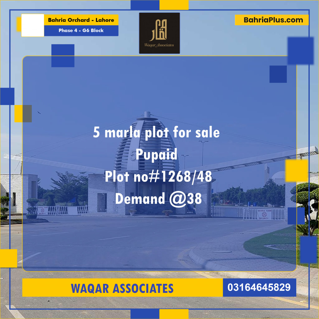 5 Marla Residential Plot for Sale in Phase 4 - G6 Block -  Bahria Orchard, Lahore - (BP-307284)