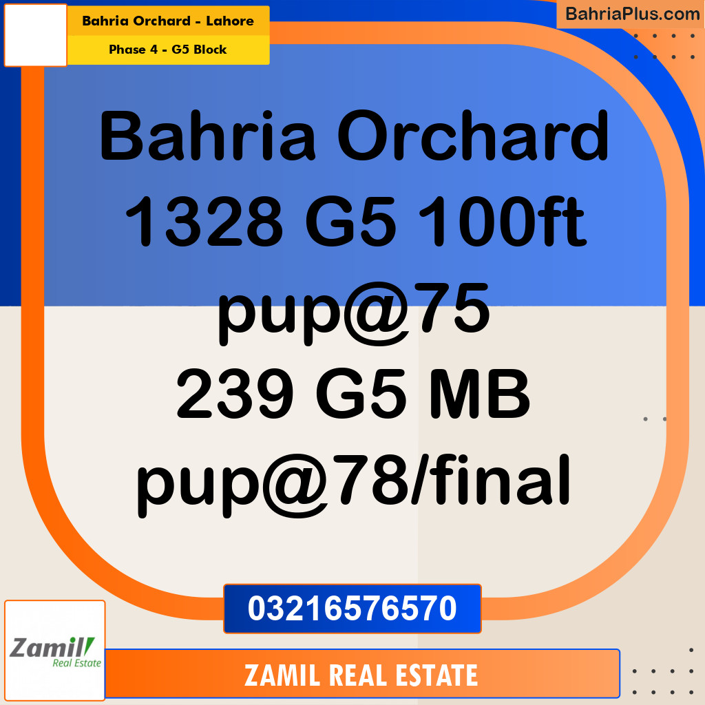 10 Marla Residential Plot for Sale in Phase 4 - G5 Block -  Bahria Orchard, Lahore - (BP-307292)