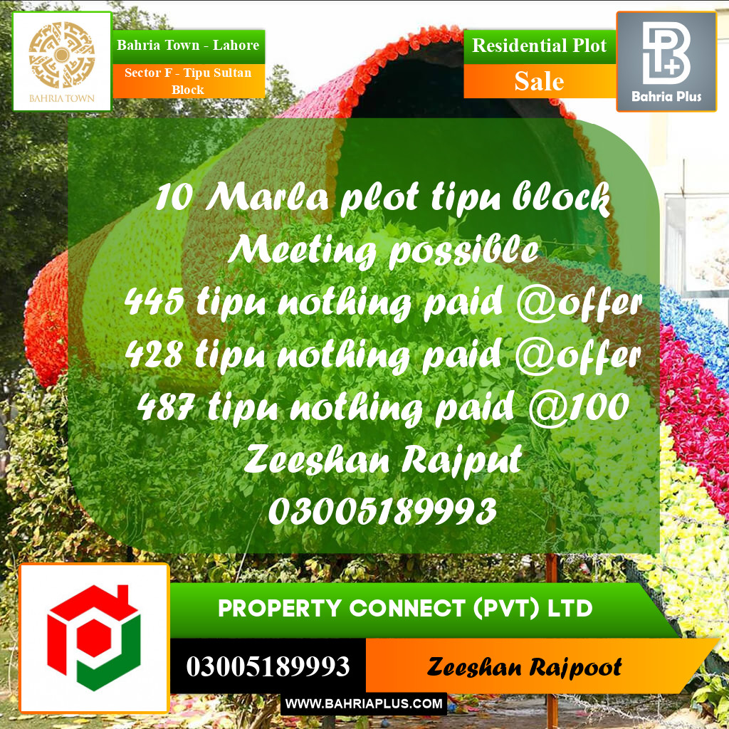 Residential Plot for Sale in Sector F - Tipu Sultan Block -  Bahria Town, Lahore - (BP-307307)