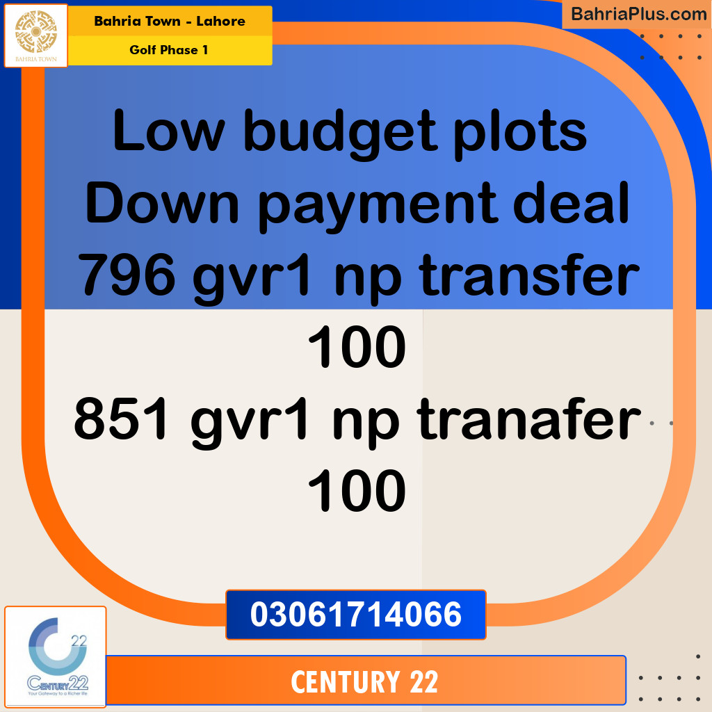 Residential Plot for Sale in Golf Phase 1 -  Bahria Town, Lahore - (BP-307317)