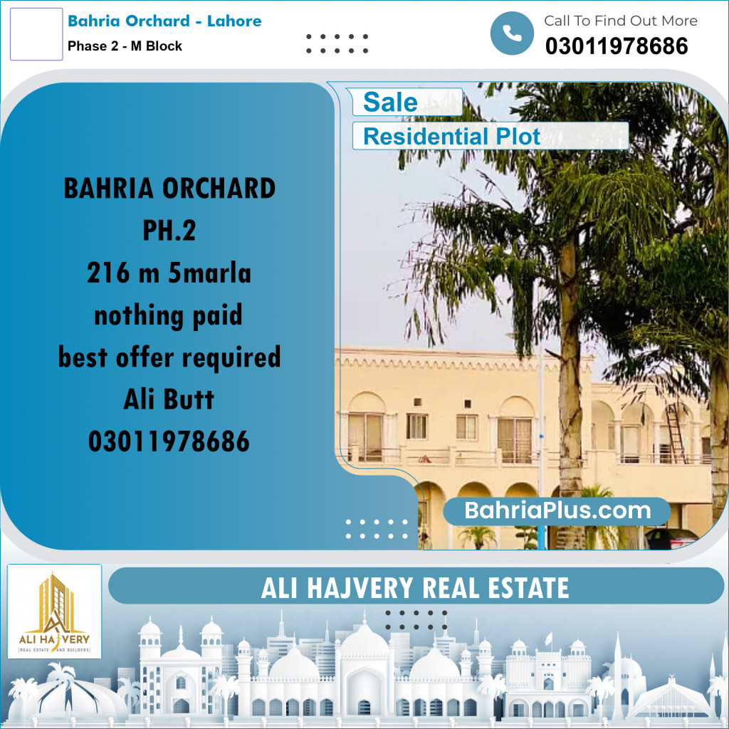 5 Marla Residential Plot for Sale in Phase 2 - M Block -  Bahria Orchard, Lahore - (BP-307354)