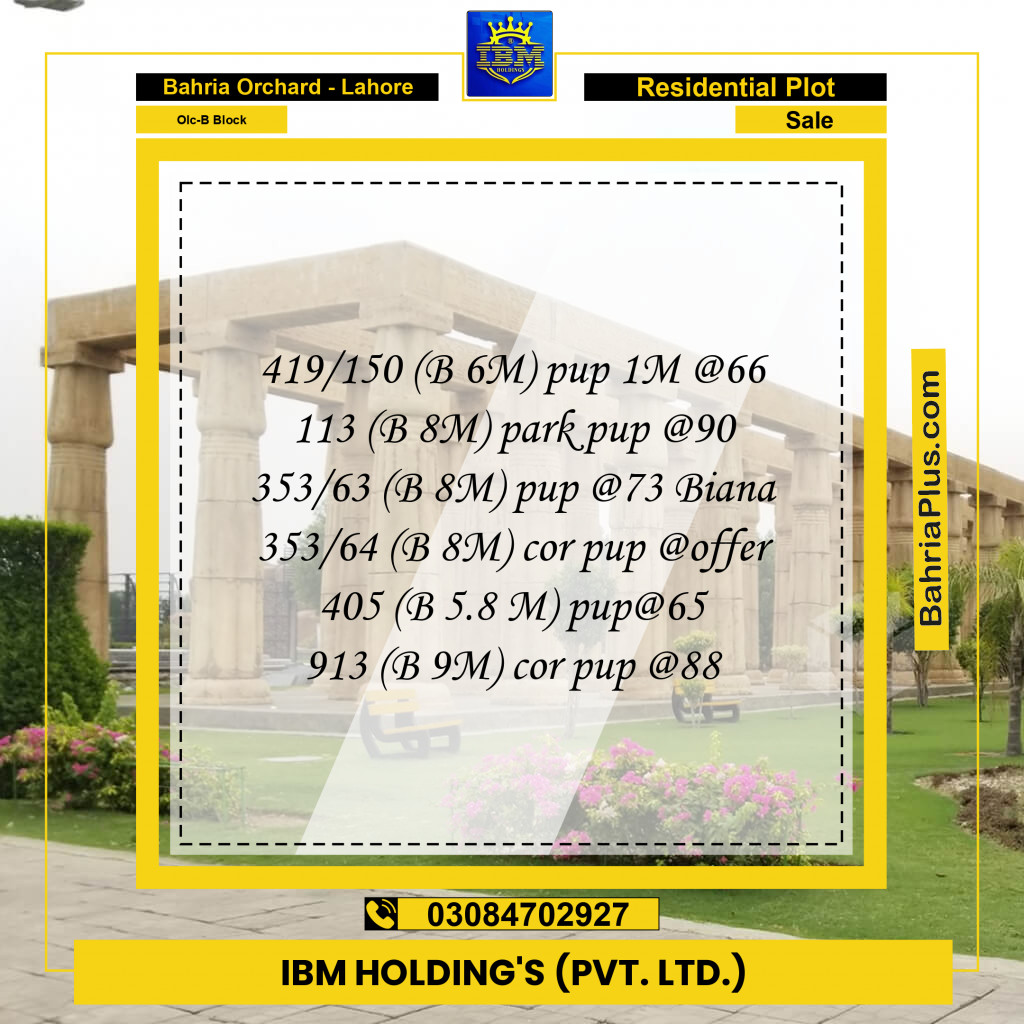 5 Marla Residential Plot for Sale in OLC-B Block -  Bahria Orchard, Lahore - (BP-307374)
