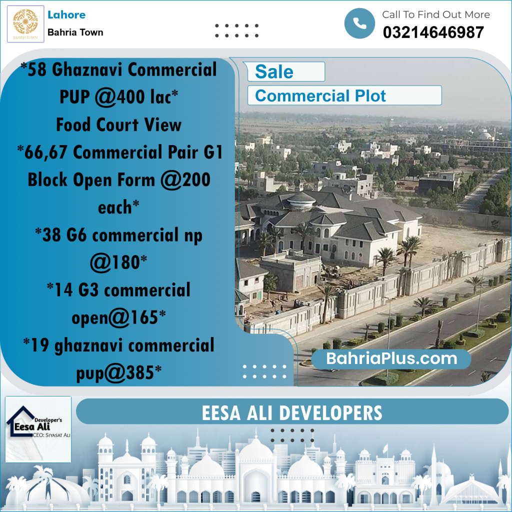 Commercial Plot for Sale in Bahria Town, Lahore - (BP-307408)