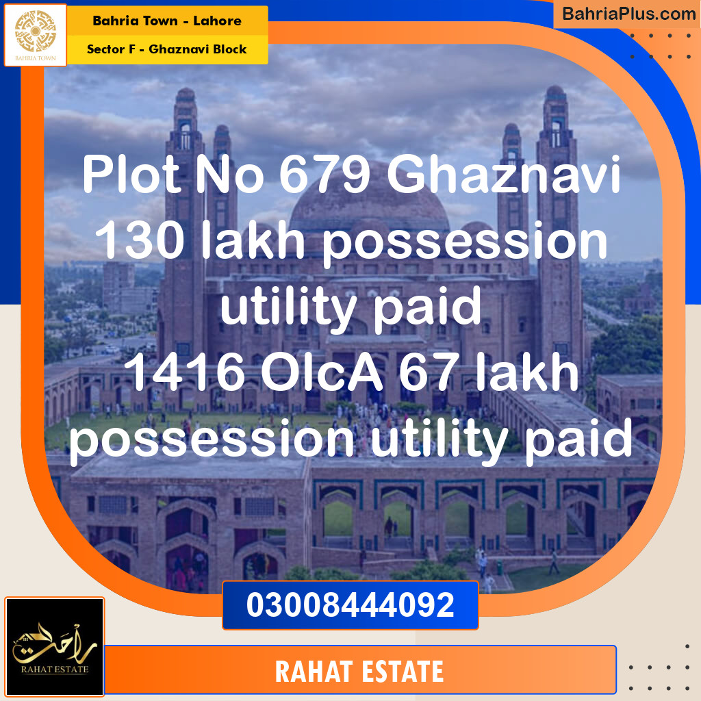 9 Marla Residential Plot for Sale in Sector F - Ghaznavi Block -  Bahria Town, Lahore - (BP-307463)