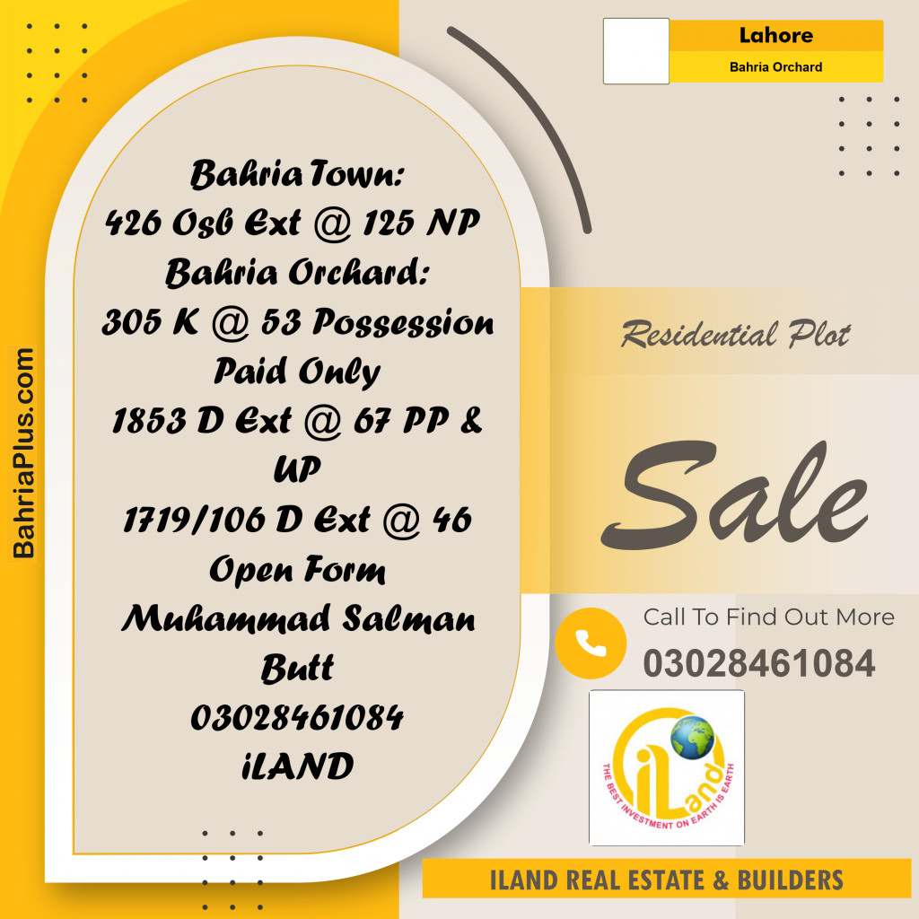Residential Plot for Sale in Bahria Orchard, Lahore - (BP-307481)