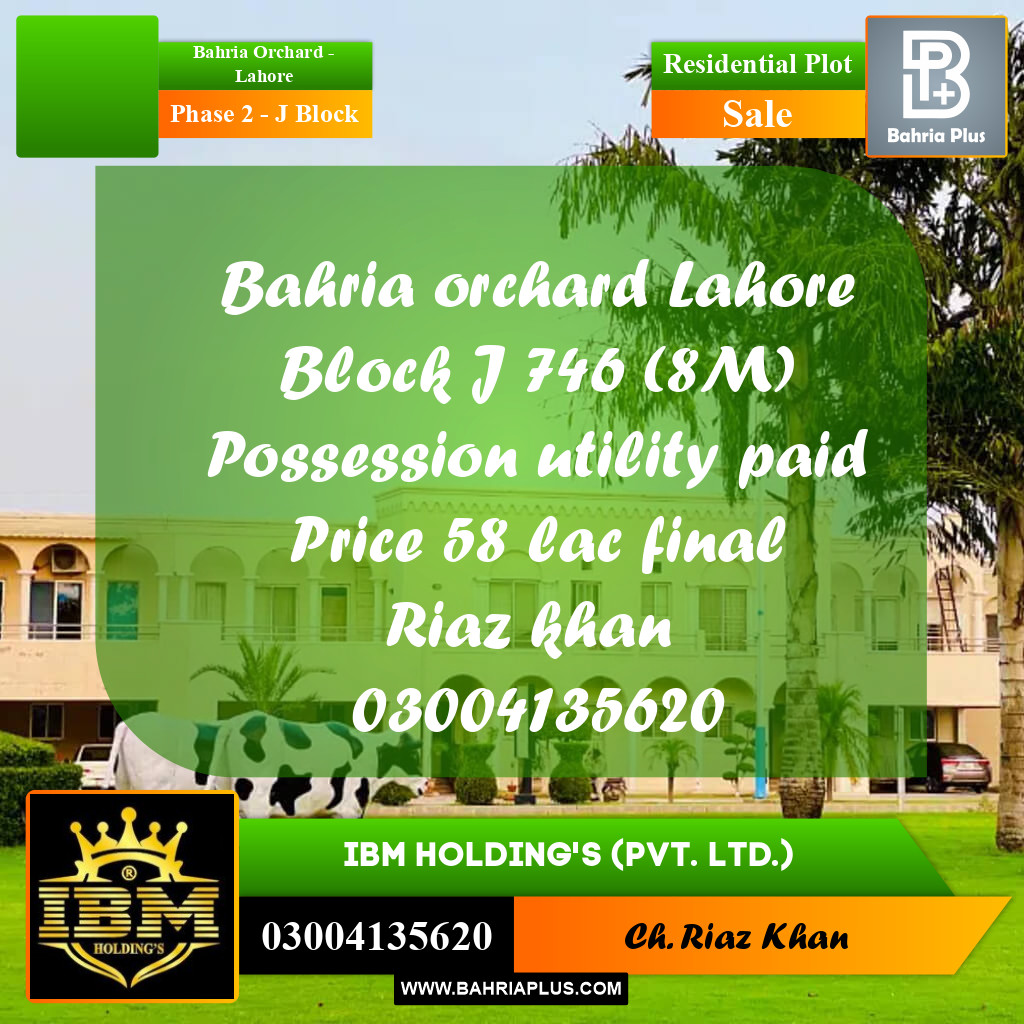8 Marla Residential Plot for Sale in Phase 2 - J Block -  Bahria Orchard, Lahore - (BP-307483)