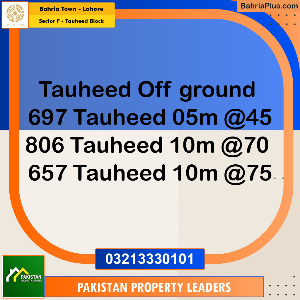 5 Marla Residential Plot for Sale in Sector F - Tauheed Block -  Bahria Town, Lahore - (BP-307485)