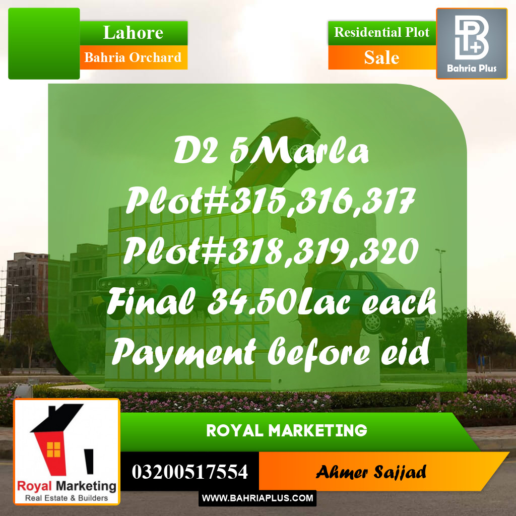 5 Marla Residential Plot for Sale in Bahria Orchard, Lahore - (BP-307487)