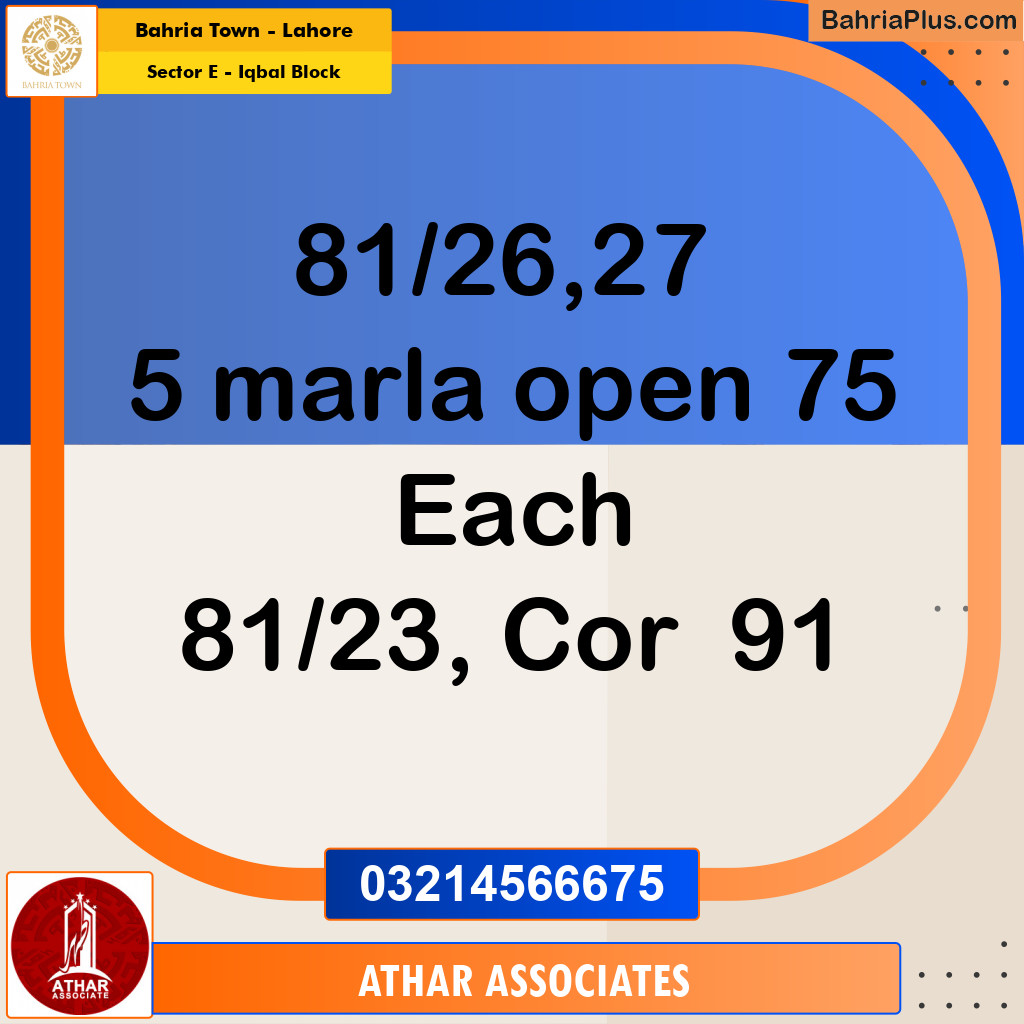 5 Marla Residential Plot for Sale in Sector E - Iqbal Block -  Bahria Town, Lahore - (BP-307495)