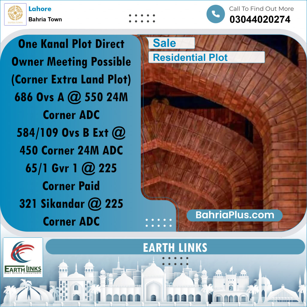 1 Kanal Residential Plot for Sale in Bahria Town, Lahore - (BP-307498)