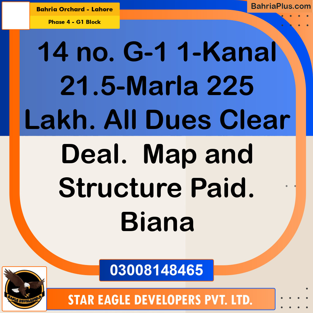 21.5 Marla Residential Plot for Sale in Phase 4 - G1 Block -  Bahria Orchard, Lahore - (BP-307521)