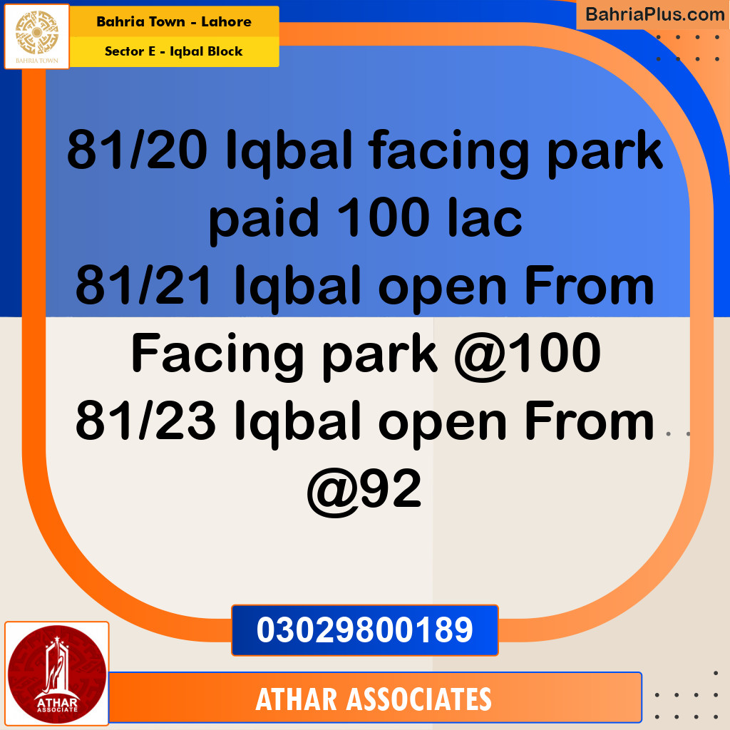 5 Marla Residential Plot for Sale in Sector E - Iqbal Block -  Bahria Town, Lahore - (BP-307560)