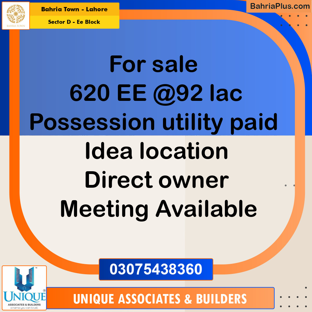 5 Marla Residential Plot for Sale in Sector D - EE Block -  Bahria Town, Lahore - (BP-307562)