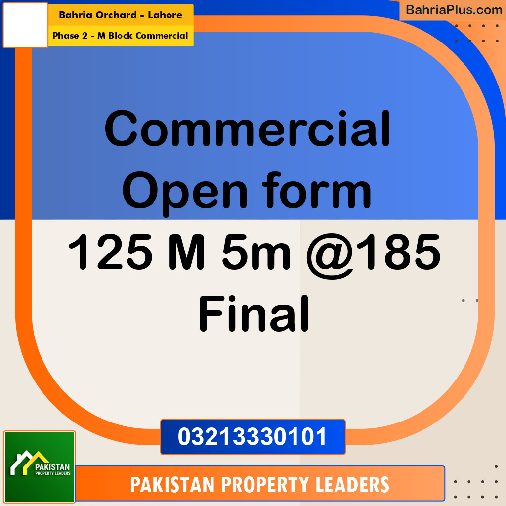 5 Marla Commercial Plot for Sale in Phase 2 - M Block Commercial -  Bahria Orchard, Lahore - (BP-307610)