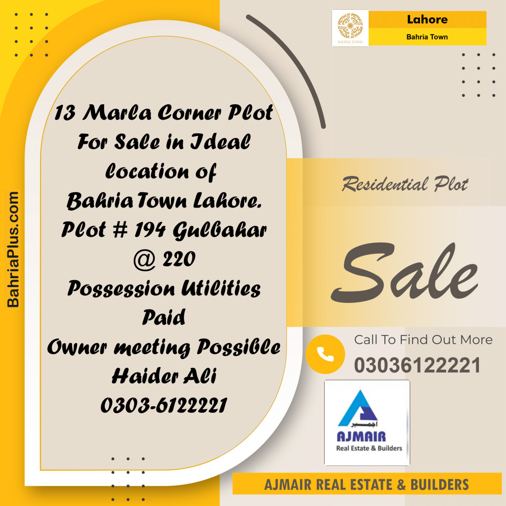 Residential Plot for Sale in Bahria Town, Lahore - (BP-307645)