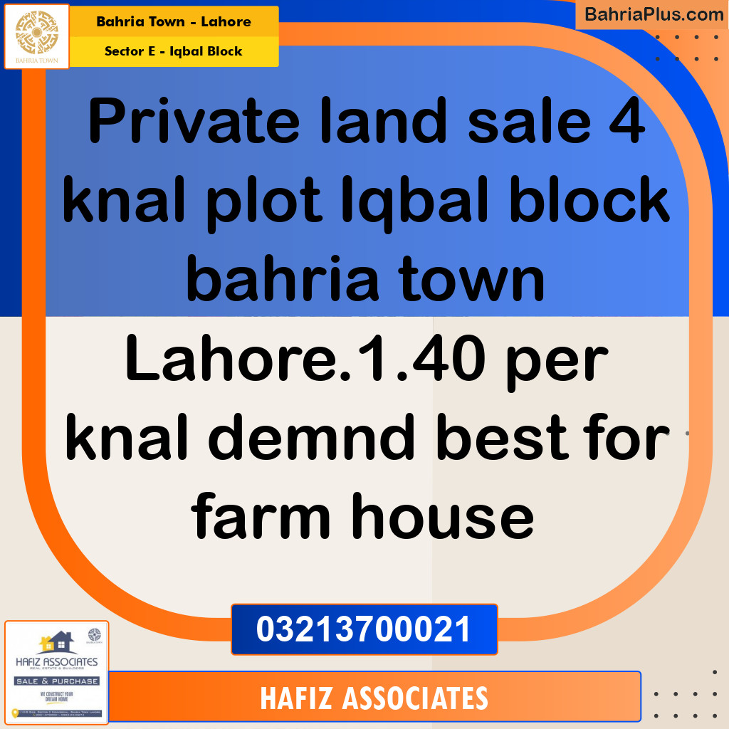 4 Kanal Residential Plot for Sale in Sector E - Iqbal Block -  Bahria Town, Lahore - (BP-307653)