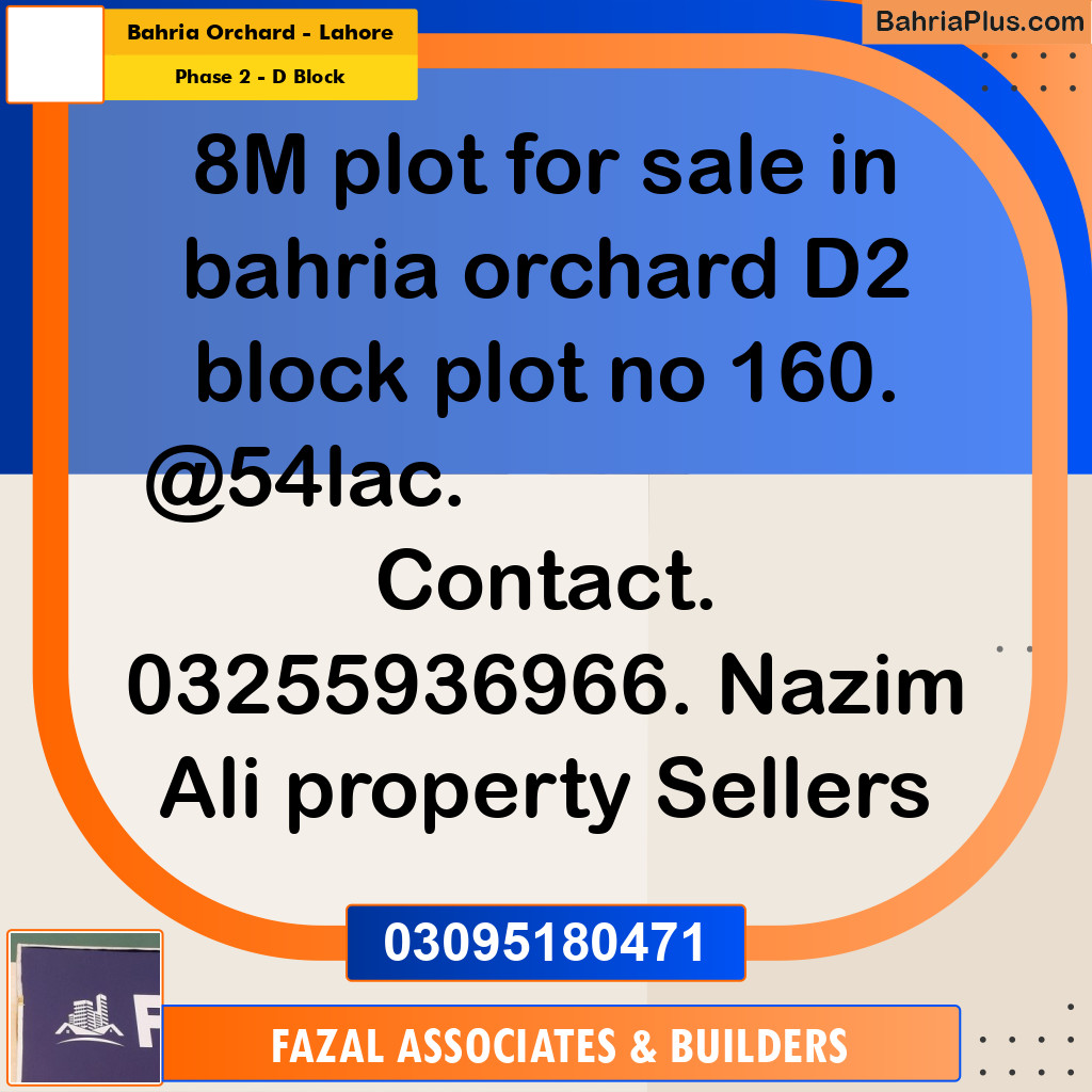 8 Marla Residential Plot for Sale in Phase 2 - D Block -  Bahria Orchard, Lahore - (BP-307746)