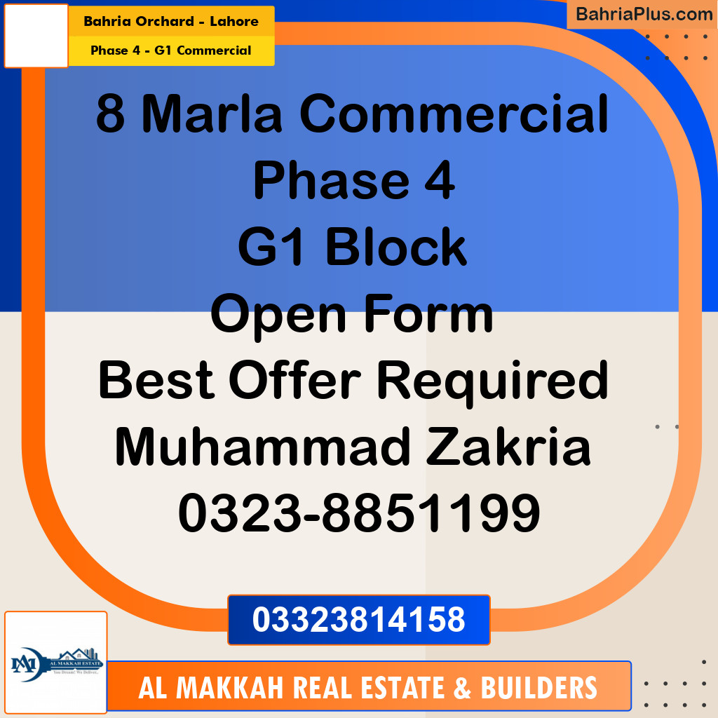 8 Marla Commercial Plot for Sale in Phase 4 - G1 Commercial -  Bahria Orchard, Lahore - (BP-307758)