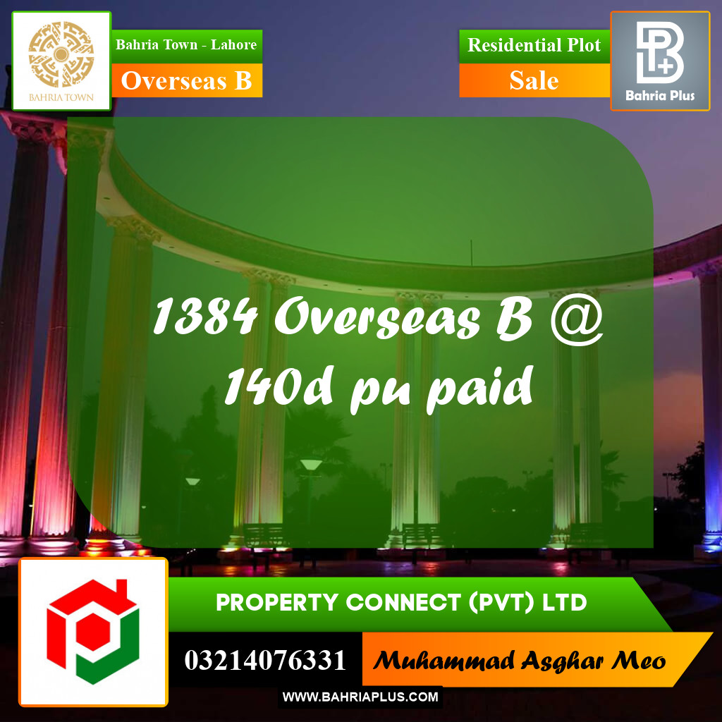 10 Marla Residential Plot for Sale in Overseas B -  Bahria Town, Lahore - (BP-307766)