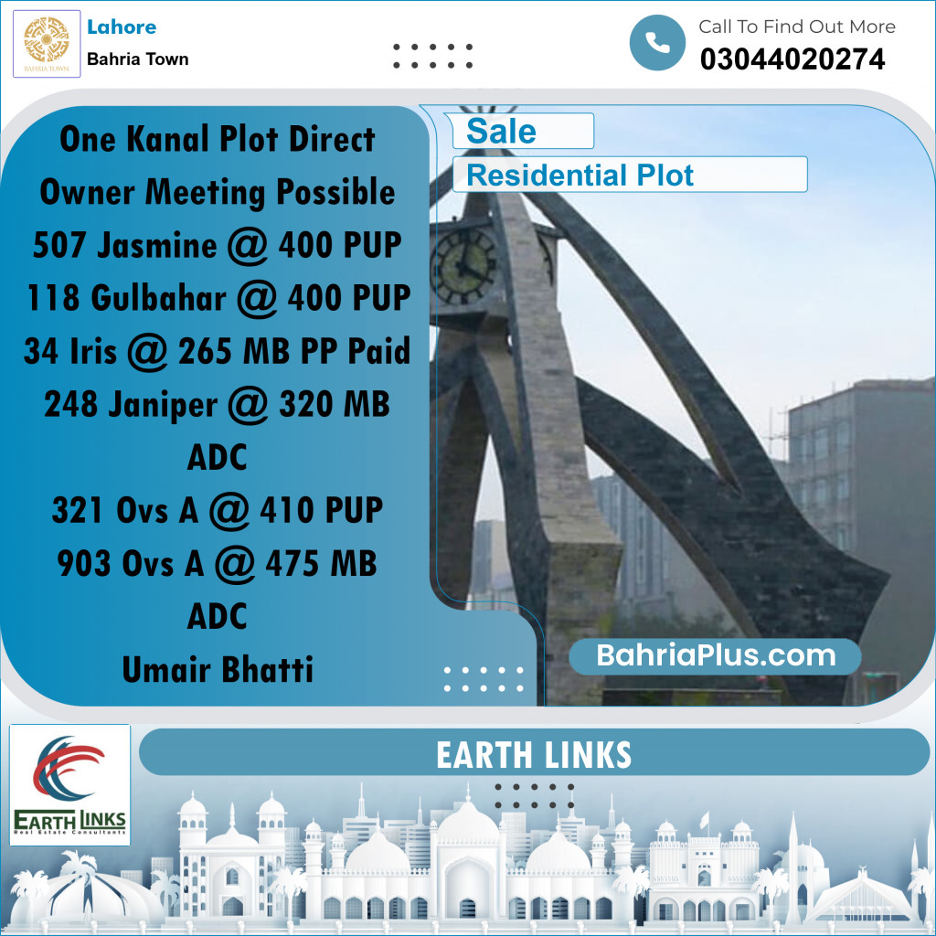 1 Kanal Residential Plot for Sale in Bahria Town, Lahore - (BP-307769)