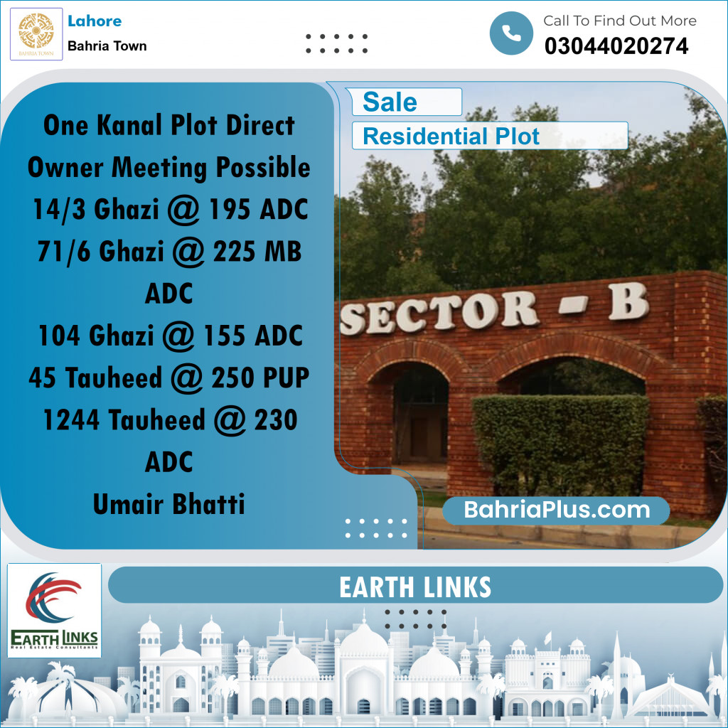 1 Kanal Residential Plot for Sale in Bahria Town, Lahore - (BP-307774)