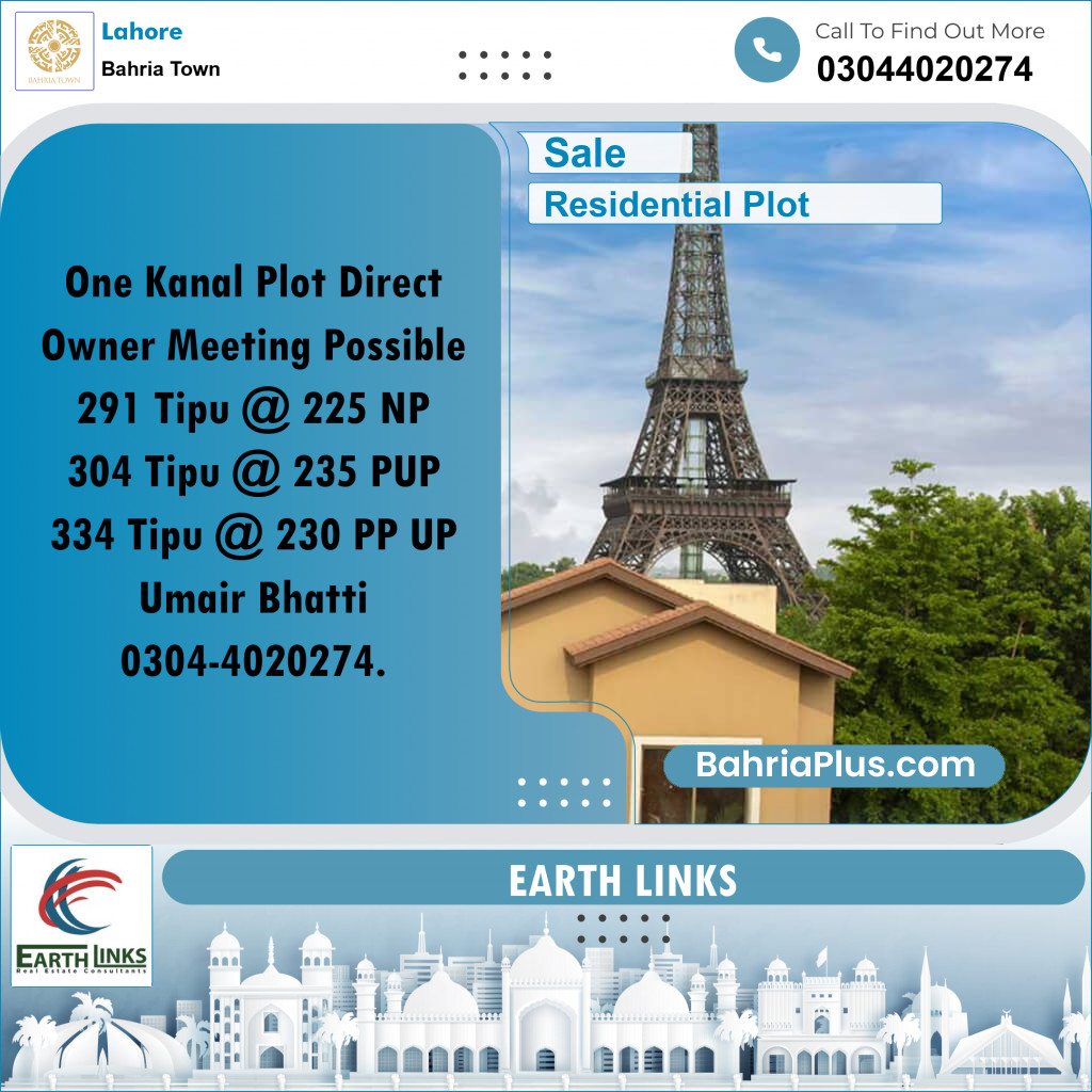 1 Kanal Residential Plot for Sale in Bahria Town, Lahore - (BP-307775)