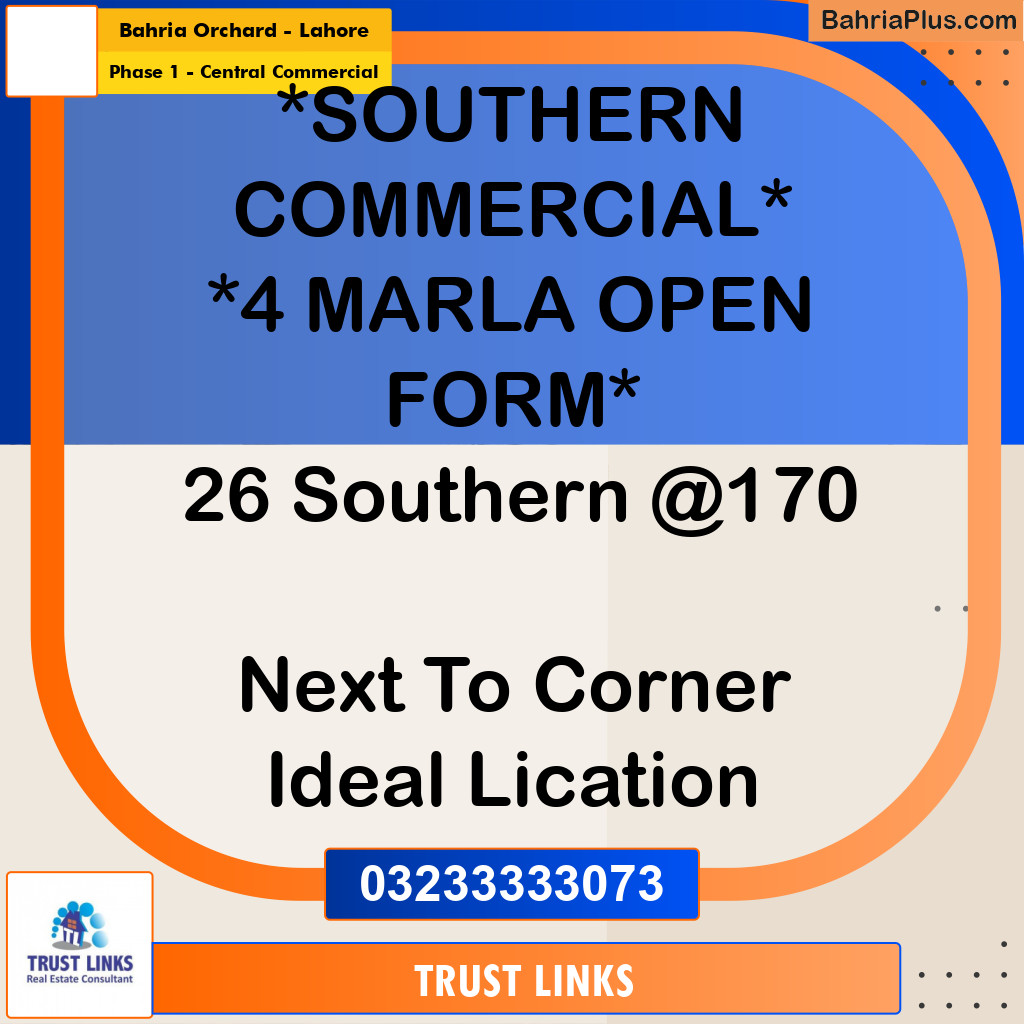 4 Marla Commercial Plot for Sale in Phase 1 - Central Commercial -  Bahria Orchard, Lahore - (BP-307778)