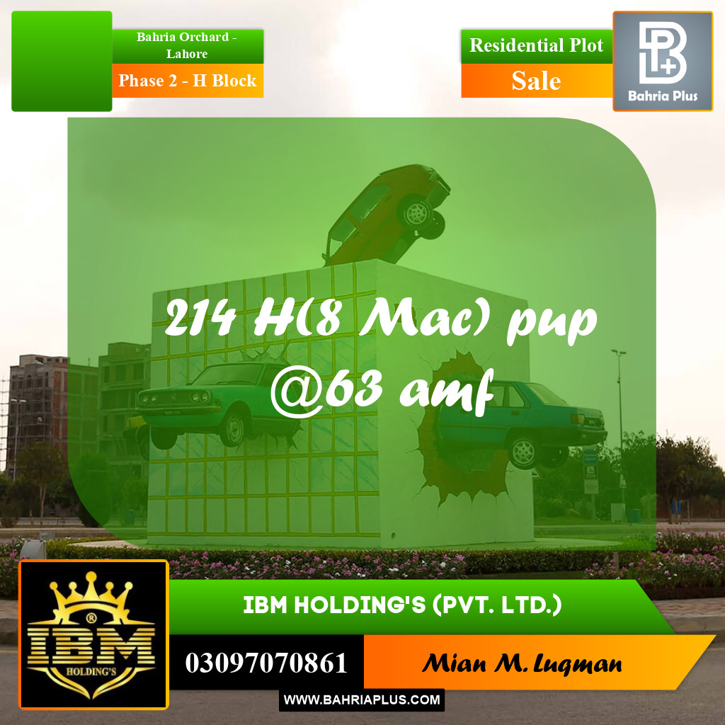 8 Marla Residential Plot for Sale in Phase 2 - H Block -  Bahria Orchard, Lahore - (BP-307811)