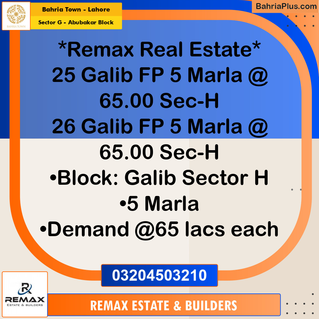 5 Marla Residential Plot for Sale in Sector G - Abubakar Block -  Bahria Town, Lahore - (BP-307835)