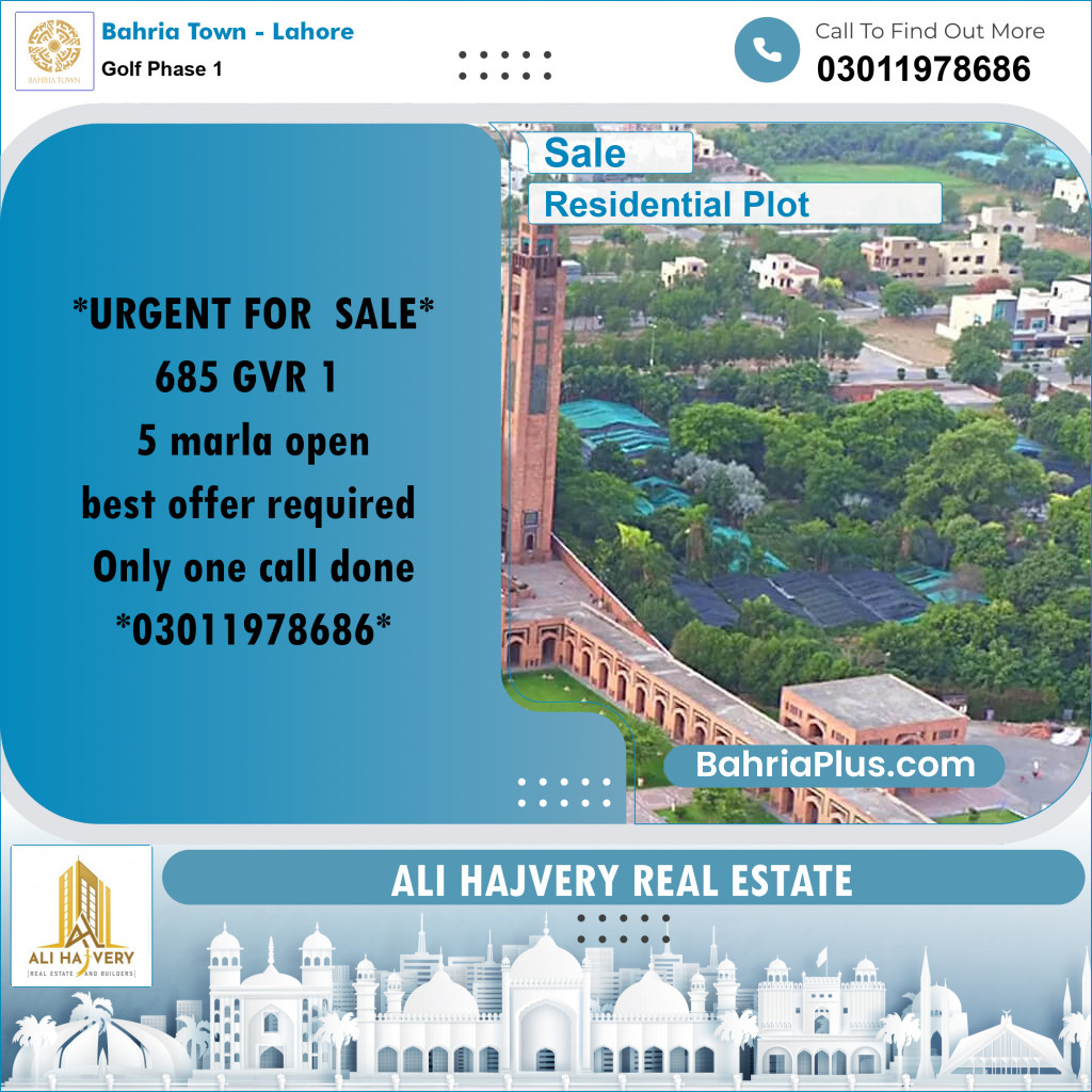 5 Marla Residential Plot for Sale in Golf Phase 1 -  Bahria Town, Lahore - (BP-307843)